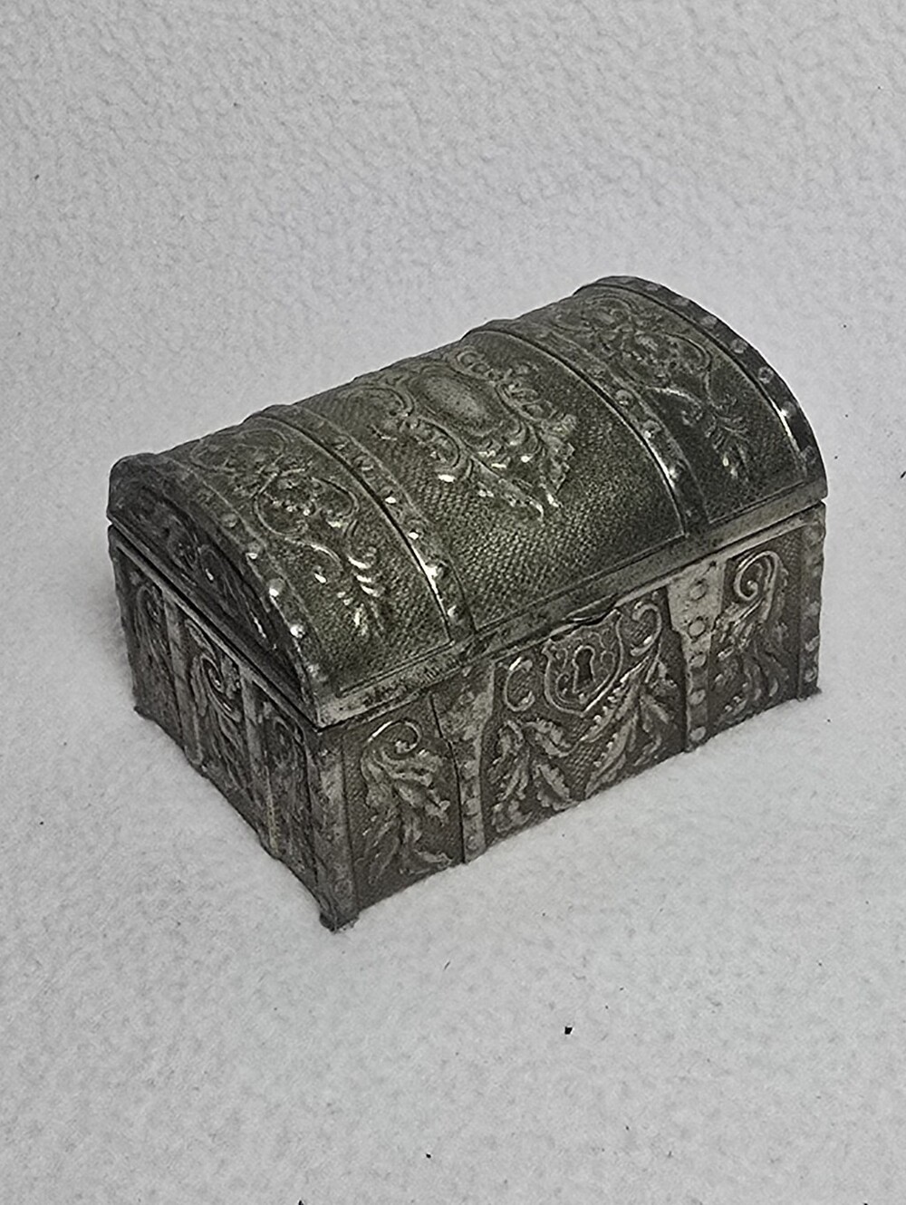 Ornate Silver-Tone Metal Trinket Box -